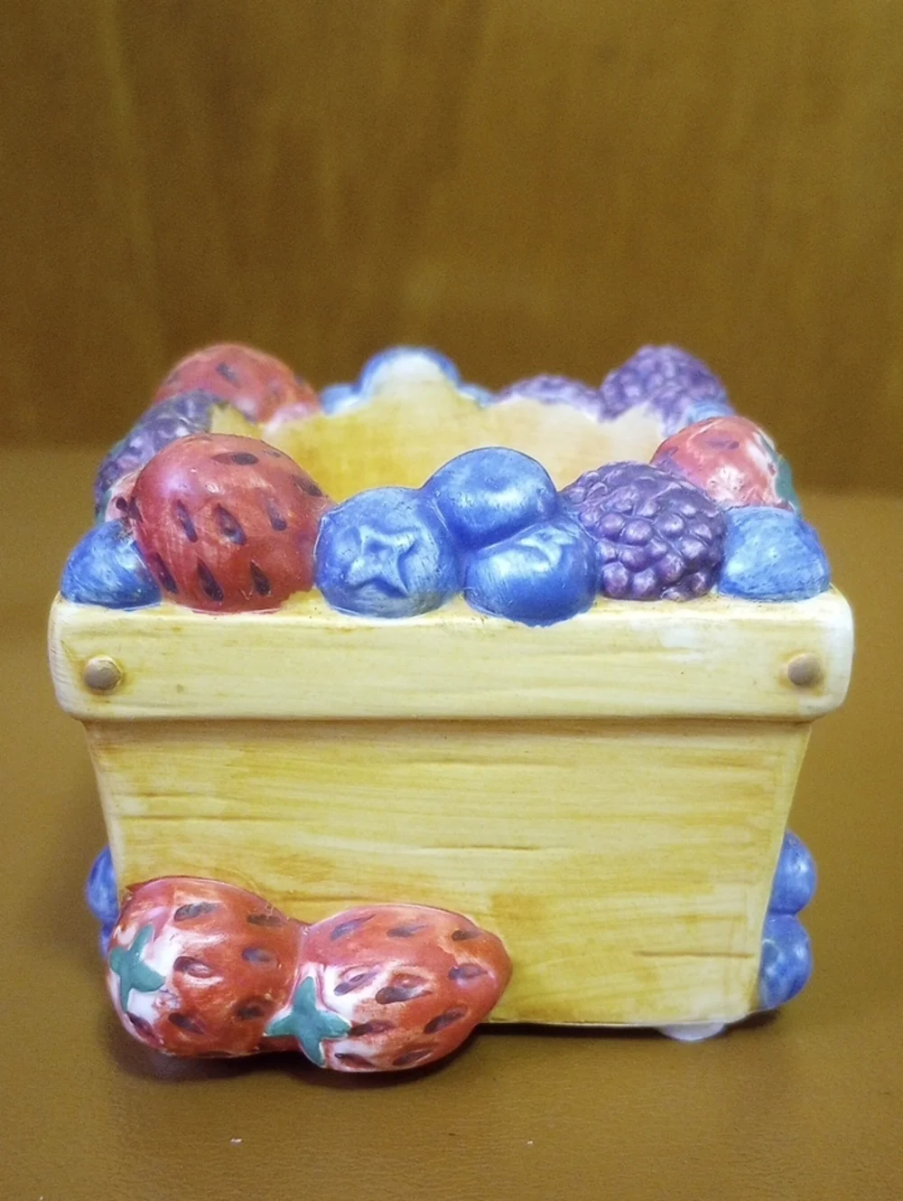 Strawberry & Floral Votive Candle Holder. Red Blue Purple Green White Tan